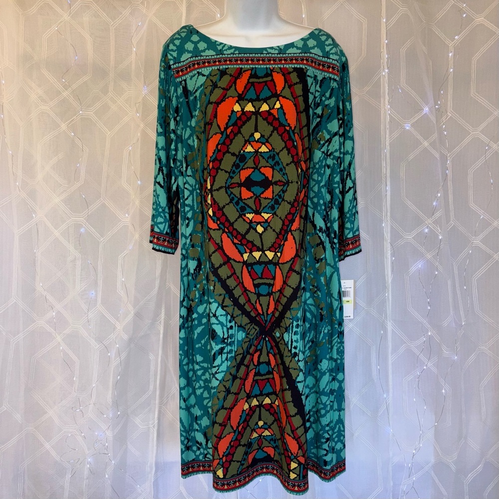 Beige by ECI New York Boho Mosaic Pattern Maxi Dress Bell Sleeves Size 18W NWT